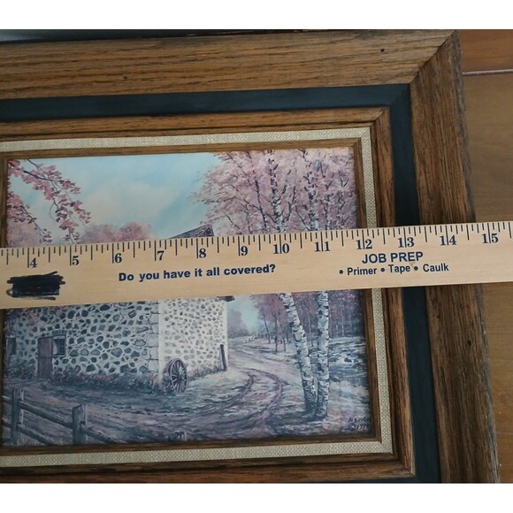 Barn Farmhouse Country Rustic Art Print on board Signed 1974 Wood Frame 13x15" - Picture 14 of 16